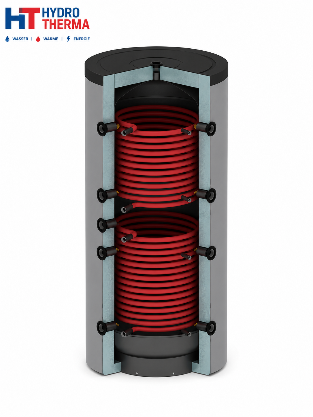 Pufferspeicher mit 2 Registern (PROpuffer ACRR) – 600 bis 5000 L – Vliesisolierung separat erhältlich